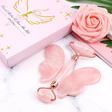 Load image into Gallery viewer, Pink Crystal Roller Butterfly Jade Facial Beauty Massager
